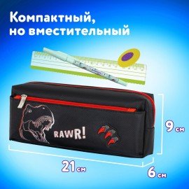 Пенал мягкий ЮНЛАНДИЯ, 2 отделения, полиэстер, "Roar", черный, 21х9х6 см, 272347