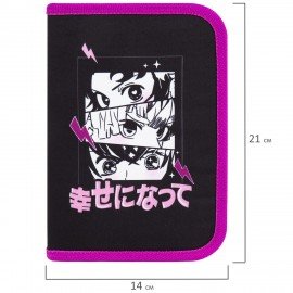 Пенал BRAUBERG с наполнением, 1 отделение, 1 откидная планка, 24 предмета, 21х14 см, "Anime movie", 272349