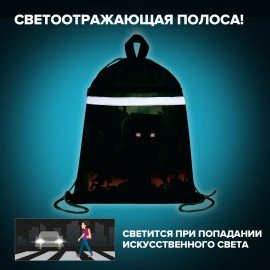 Мешок для обуви BRAUBERG, с петлей, светоотражающая полоса, 2 отделения, 46х36 см, Night warrior, 272396