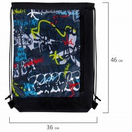 Мешок для обуви ЮНЛАНДИЯ с ручками, боковой карман на молнии, 46х36 см, "Graffiti", 272408