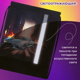 Мешок для обуви ЮНЛАНДИЯ, плотный, светоотражающая полоса, 46х36 см, "Fire car", 272411