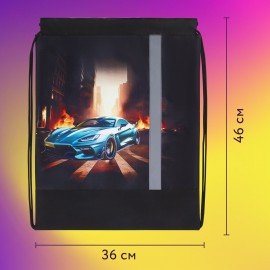 Мешок для обуви ЮНЛАНДИЯ, плотный, светоотражающая полоса, 46х36 см, "Fire car", 272411