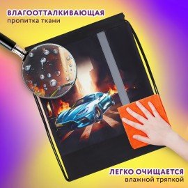 Мешок для обуви ЮНЛАНДИЯ, плотный, светоотражающая полоса, 46х36 см, "Fire car", 272411