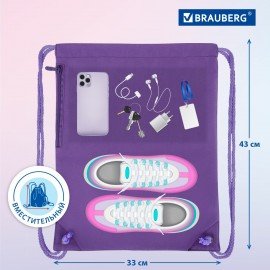 Мешок для обуви BRAUBERG PREMIUM, карман, подкладка, светоотражайка, 43х33 см, Anime cat, 272421