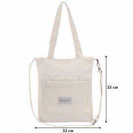 Сумка шоппер HEIKKI VELVET (ХЕЙКИ), вельвет, карманы, 35х32 см, бежевый, 272438