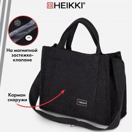 Сумка шоппер HEIKKI MINI (ХЕЙКИ), вельвет, 25х20 см, черный, 272439