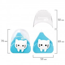 Корректирующая лента BRAUBERG KIDS "Котенок", 5 мм х 6 м, корпус ассорти, блистер, 272494