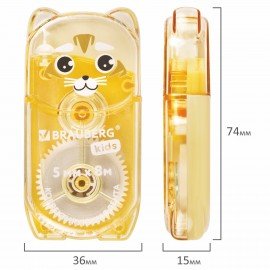 Корректирующая лента BRAUBERG KIDS "ЗВЕРЯТА", 5 мм х 8 м, механизм перемотки, корпус ассорти, блистер, 272499
