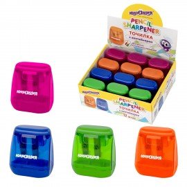 Точилка с контейнером для простых и утолщенных карандашей ЮНЛАНДИЯ "СУНДУЧОК", 2 отверстия, 272506