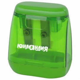 Точилка с контейнером для простых и утолщенных карандашей ЮНЛАНДИЯ "СУНДУЧОК", 2 отверстия, 272506