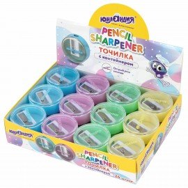 Точилка с контейнером ЮНЛАНДИЯ "ШАРИК ПАСТЕЛЬ", пастельные цвета ассорти, 272509