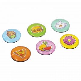 Магниты стеклянные 35 мм для досок магнитно-маркерных НАБОР 6 шт., "3D Street Food" BRAUBERG KIDS, круглые, блистер, 272515