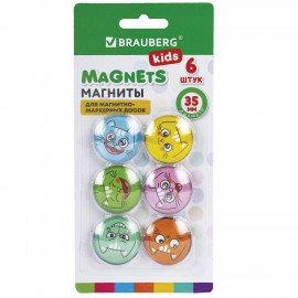 Магниты стеклянные 35 мм для досок магнитно-маркерных, НАБОР 6 шт., "3D Коты", BRAUBERG KIDS, круглые, блистер, 272516