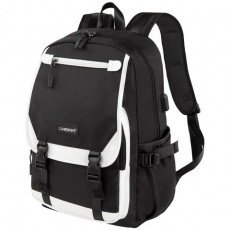 Рюкзак HEIKKI FUSION (ХЕЙКИ) универcальный, USB-порт, черный с белыми вставками, 45х31х15 см, 272578