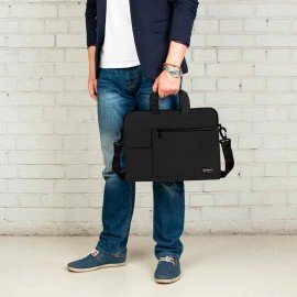 Сумка портфель HEIKKI NOVATION (ХЕЙКИ) с отделением для ноутбука 13-14", багажная лента, черная, 28х38х3 см, 272594