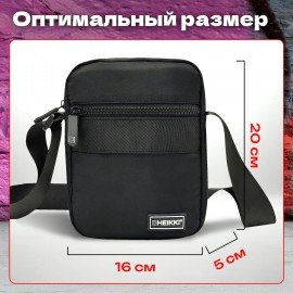 Сумка на плечо HEIKKI COMPACT (ХЕЙКИ) с карманом, черная, 20х16х5 см, 272632