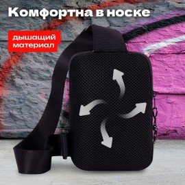 Сумка на плечо HEIKKI BLASTER (ХЕЙКИ) с карманом, черная, 20х14х5 см, 272634