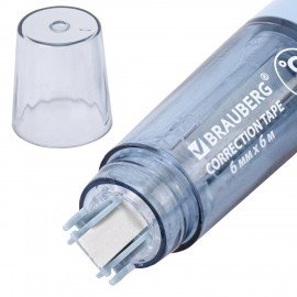 Корректирующая лента BRAUBERG 360°, 6 мм х 6 м + сменный картридж, корпус синий, блистер, 272661