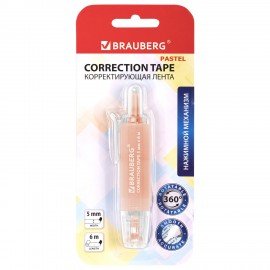Корректирующая лента BRAUBERG PASTEL 360, 5 мм х 6 м, ассорти, автоматическая, блистер, 272662