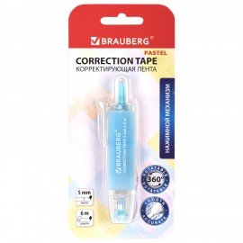 Корректирующая лента BRAUBERG PASTEL 360, 5 мм х 6 м, ассорти, автоматическая, блистер, 272662