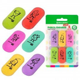 Ластики BRAUBERG KIDS "Fruits", НАБОР 6 штук, 50х23х10 мм, овальные, ассорти, 272669