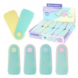 Ластик BRAUBERG "ULTRA PASTEL", 57х24х15 мм, пастельные цвета ассорти, бирюзовый пластиковый держатель, 272688