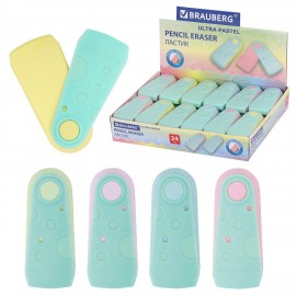 Ластик BRAUBERG "ULTRA PASTEL", 57х24х15 мм, пастельные цвета ассорти, бирюзовый пластиковый держатель, 272688