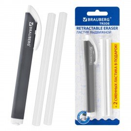 Ластик выдвижной + 2 сменных ластика BRAUBERG "TRIOS", 120х6,9х7,8 мм, графитовый корпус, 272692