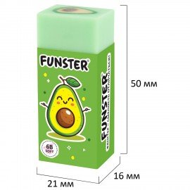 Ластик FUNSTER AVOCADO, 51х21х16мм, ЭКО-ПВХ, прямоугольный, картонный рукав, ассорти, 272723