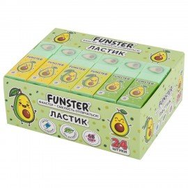 Ластик FUNSTER AVOCADO, 51х21х16мм, ЭКО-ПВХ, прямоугольный, картонный рукав, ассорти, 272723