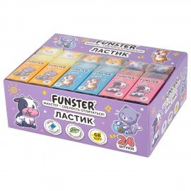 Ластики FUNSTER (ФАНСТЕР) PETS, НАБОР 3 штуки, 51х21х16 мм, ЭКО-ПВХ, прямоугольные, картонный рукав, ассорти, 272725
