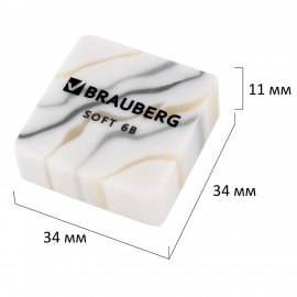 Ластик BRAUBERG MARBLE, 34х34х11 мм, квадратный, ассорти, 272726