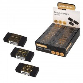 Ластик BRAUBERG GOLDEN BLACK, 50х24х10 мм, ЭКО-ПВХ, прямоугольный, картонный рукав, ассорти, 272728