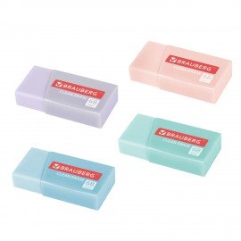 Ластик BRAUBERG PASTEL MATTE, 50х24х10 мм, ЭКО-ПВХ, прямоугольный, картонный рукав, ассорти, 272729