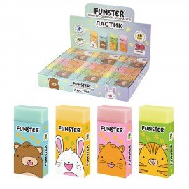 Ластик FUNSTER (ФАНСТЕР) ANIMALS, 50х24х10 мм, ЭКО-ПВХ, прямоугольный, картонный рукав, ассорти, 272730