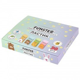 Ластик FUNSTER (ФАНСТЕР) ANIMALS, 50х24х10 мм, ЭКО-ПВХ, прямоугольный, картонный рукав, ассорти, 272730