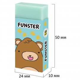 Ластик FUNSTER (ФАНСТЕР) ANIMALS, 50х24х10 мм, ЭКО-ПВХ, прямоугольный, картонный рукав, ассорти, 272730