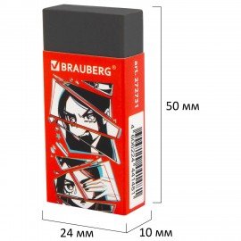 Ластик BRAUBERG ANIME, 50х24х10 мм, ЭКО-ПВХ, прямоугольный, картонный рукав, ассорти, 272731
