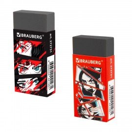 Ластик BRAUBERG ANIME, 50х24х10 мм, ЭКО-ПВХ, прямоугольный, картонный рукав, ассорти, 272731