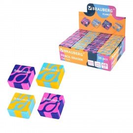 Ластик BRAUBERG PATTERNS, 34х34х14 мм, ЭКО-ПВХ, ассорти, 272732