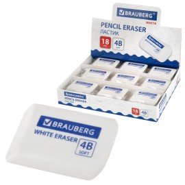Ластик BRAUBERG WHITE, 45х28х13 мм, белый, скошенные края, 272734