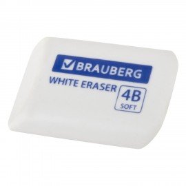 Ластик BRAUBERG WHITE, 45х28х13 мм, белый, скошенные края, 272734