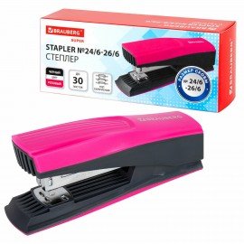 Степлер №24/6, 26/6 BRAUBERG "SUPER", до 30 листов, маджента и черный, 272740