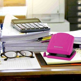 Дырокол BRAUBERG "SUPER", до 30 листов, цвет маджента и черный, 272745