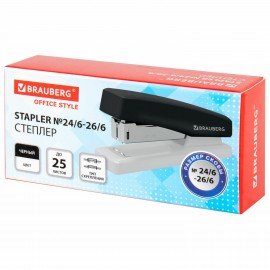 Степлер №24/6, 26/6 BRAUBERG "STYLE", до 25 листов, черный, 272747