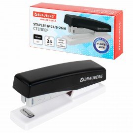 Степлер №24/6, 26/6 BRAUBERG "STYLE", до 25 листов, черный, 272747