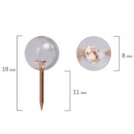 Силовые кнопки-гвоздики BRAUBERG CLEAR & GOLD, прозрачные с золотистым (шарики), 100 штук, 11 мм, 272760