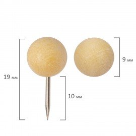 Силовые кнопки-гвоздики BRAUBERG WOOD, деревянные (шарики), 50 штук, 10 мм, 272761