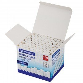 Мел белый круглый мягкий, 100 штук, BRAUBERG, картонная упаковка, 272768