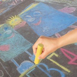 Мел в ведерке для рисования на асфальте 52 штуки, цветной круглый, BRAUBERG KIDS, 272774